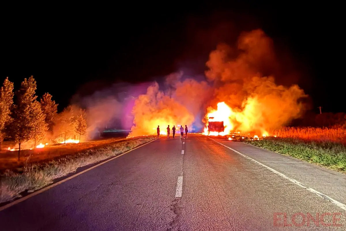 Se incendió un camión cargado con placas de madera en la ruta 14
