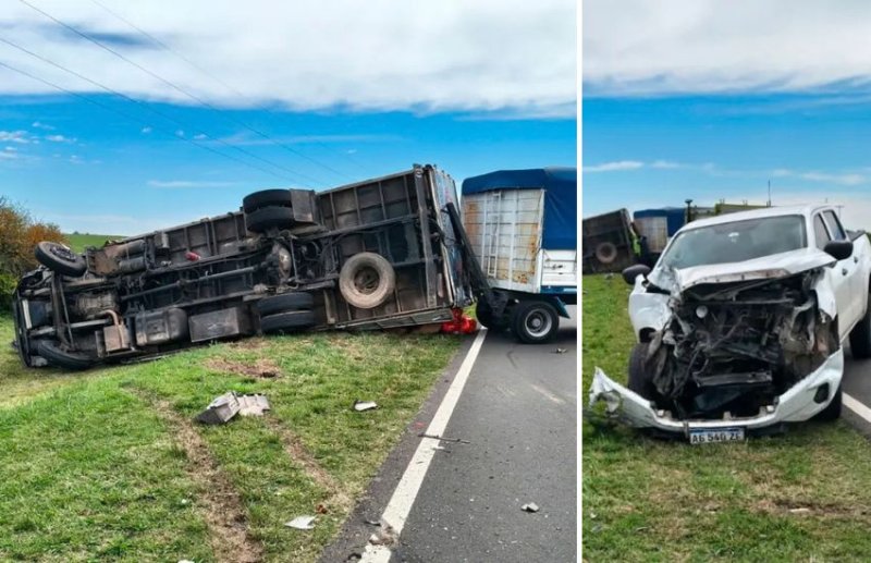 Nogoyá: choque de una camioneta y un camión provocó un vuelco en Ruta 12 y dejó dos personas heridas